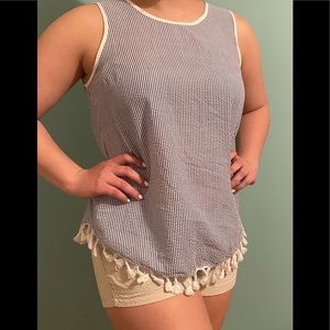 Cute! Blue Seersucker with Tassles sz XLarge